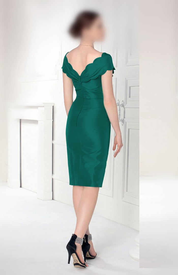 Sheath V-neck Cap Sleeves Ruffles Knee-length Mother of the Bride Dresses