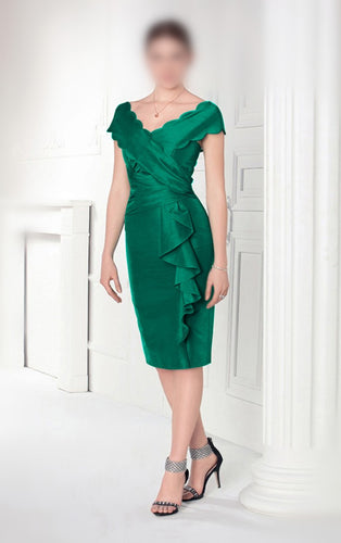 Sheath V-neck Cap Sleeves Ruffles Knee-length Mother of the Bride Dresses