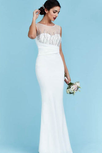 Jewel Neckline Wedding Dresses with Beaded