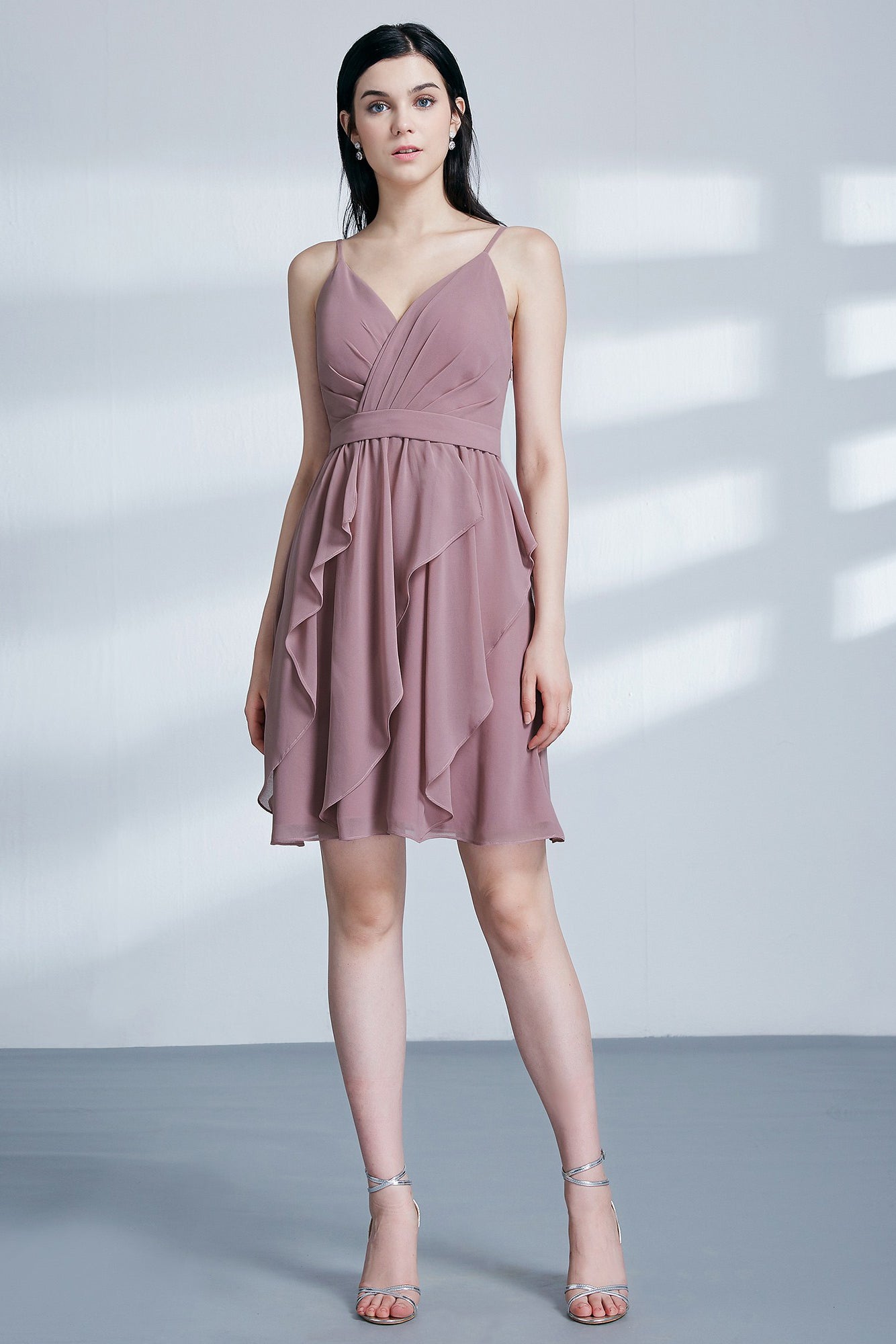 A Line Spaghetti Straps V neck Bridesmaid Dresses