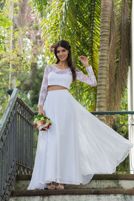 Two-Piece Lace & Chiffon Wedding Dresses with Long Sleeves