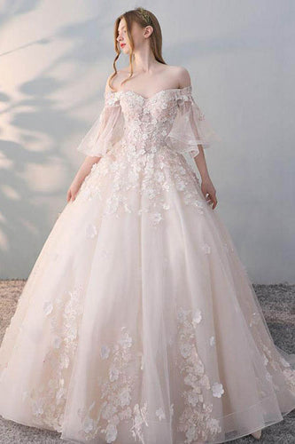 Tulle Lace Applique Ball Gown Wedding Dress