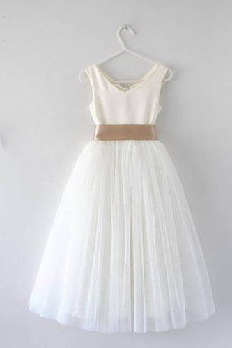 A-Line Scoop Neck Short/Mini Tulle Prom Dresses With Tie