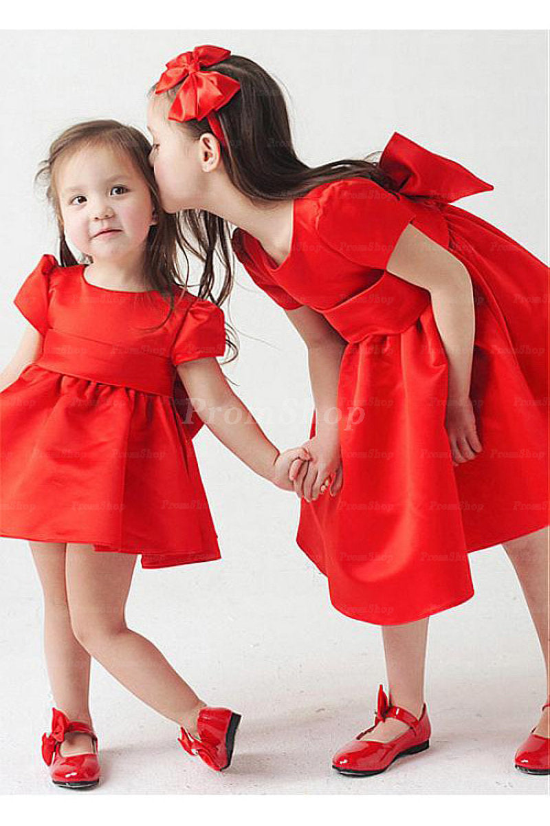 Remarkable Zipper Natural Bow Tie Knee-length Flower Girl Dresses