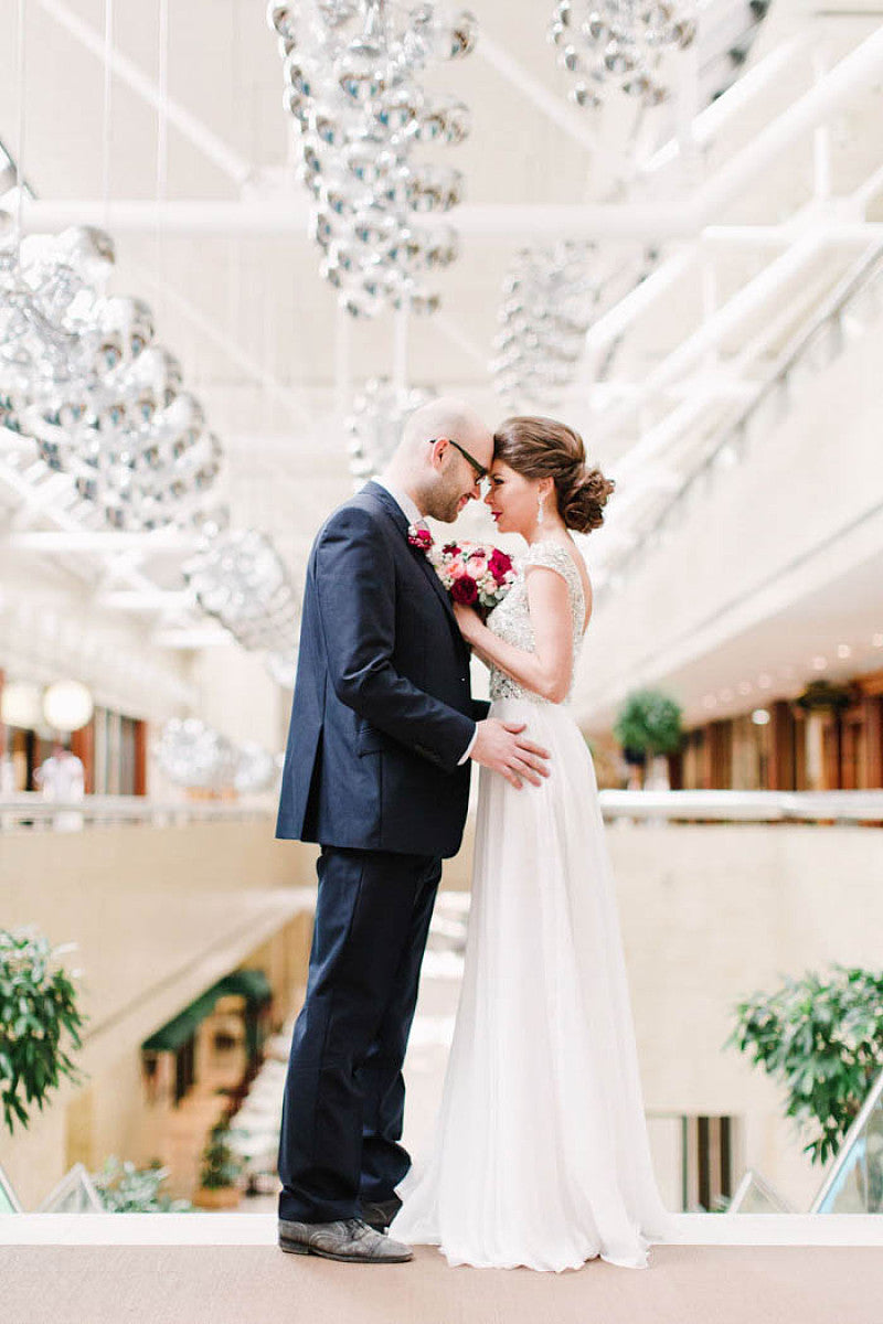 A-Line Scoop Neck Floor Length Tulle Wedding Dresses With Sequins