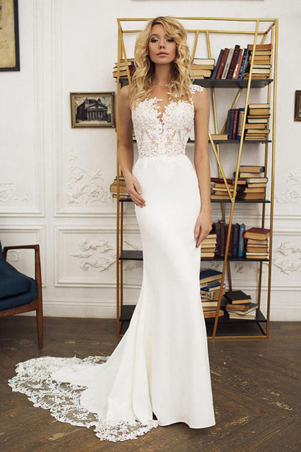 Sexy Mermaid Lace Bodice Satin Wedding Dresses