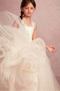 Faddish Tulle Lace Ball Gown for Flower Girls with Lace Appliques