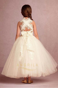 Faddish Tulle Lace Ball Gown for Flower Girls with Lace Appliques