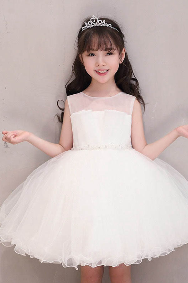 Cute Illusion Knee-length Tulle Flower Girl Dresses