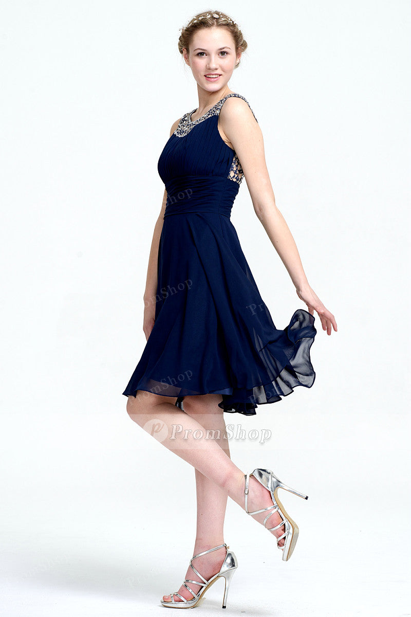 A-Line V-neck Short Chiffon Lace Prom Dresses With Sequins