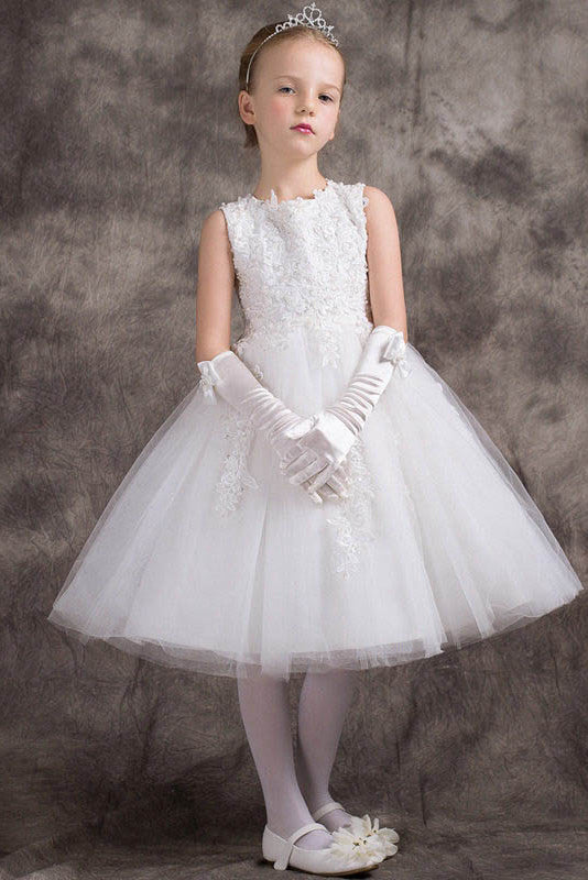 Chic A-line/Princess Lace Top Knee-length Tulle Flower Girl Dresses