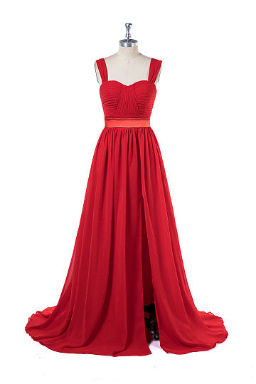 Princess Scoop Neck Floor-Length Chiffon Prom Dresses With Front High Slit