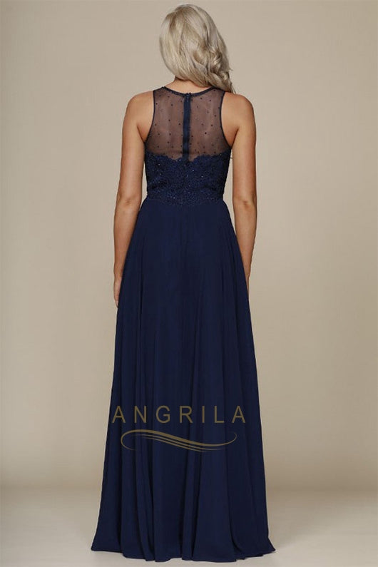 Charming A-line Sleeveless Lace Applique Beading Long Prom Dresses