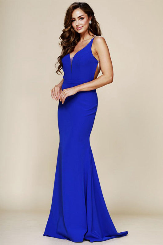 Sexy Trumpet/Mermaid V-Neck Sleeveless Beading Long Prom Dresses