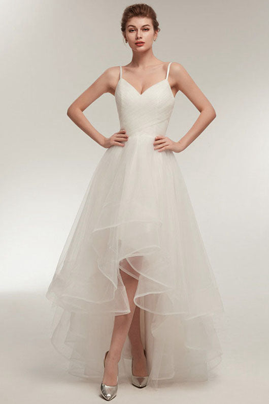 High-Low V-Neck Spaghetti Straps Simple Wedding Dresses