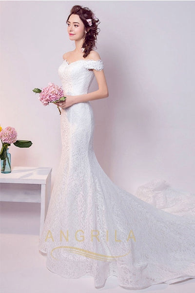 Sexy Trumpet/Mermaid Off-the-Shoulder Sweetheart Lace Bridal Wedding Dresses