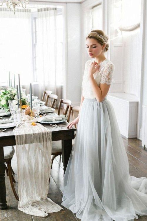 Elegant Tulle Lace Two-Piece Long Prom Dress