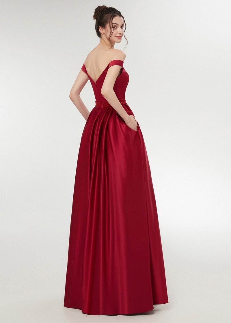 A-line Off-the-Shoulder Satin Ball Gown Prom Dress