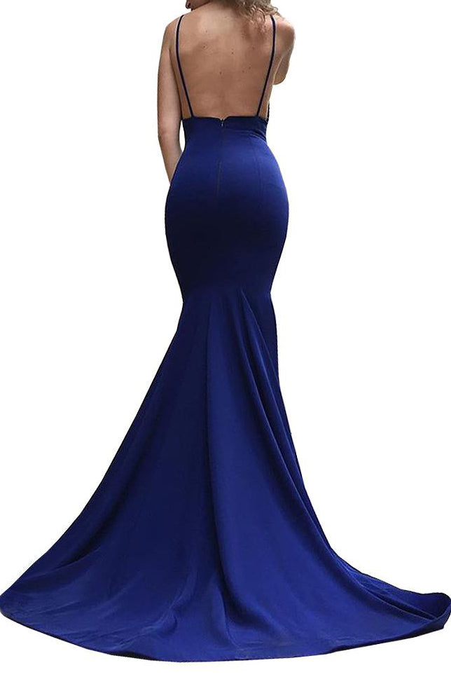 V Neck Spaghetti Straps Trumpet/Mermaid Long Prom Dresses