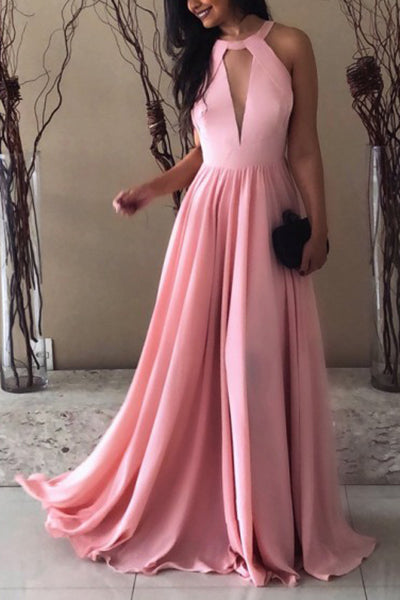 Halter Straps Sleeveless Long Evening Dresses