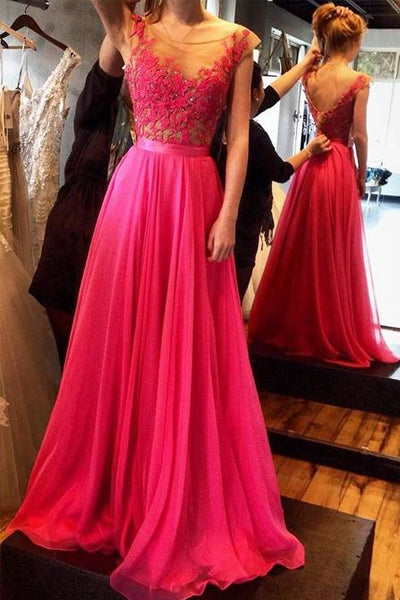 Nectarean A-line Sleeveless Beading Floor-length Chiffon Prom Dresses