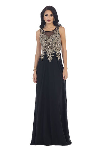 Scoop Neck Floor-Length Chiffon Prom Dresses With Beading Appliques Lace Sequins