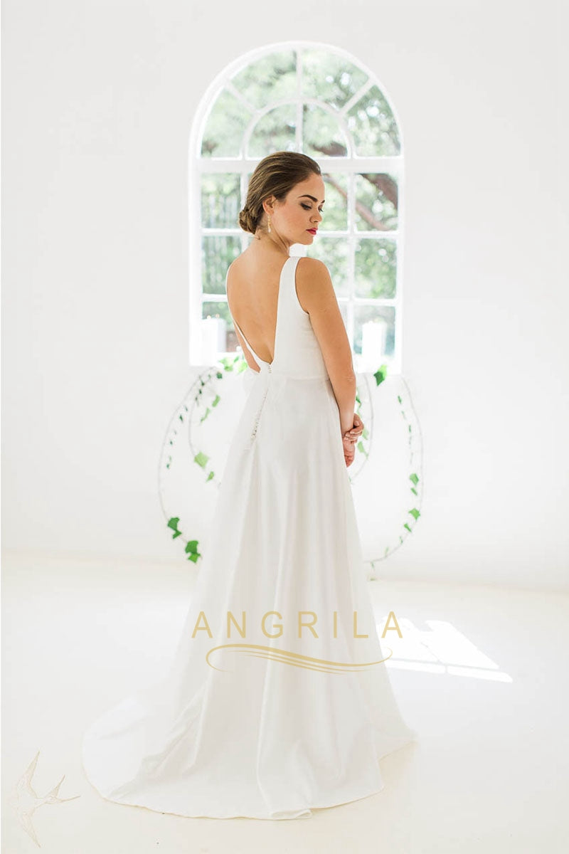 V-neck Open Back Elegant Wedding Dress