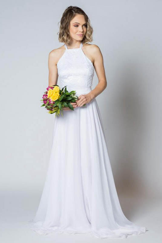 A-Line/Princess Halter Lace Wedding Dress