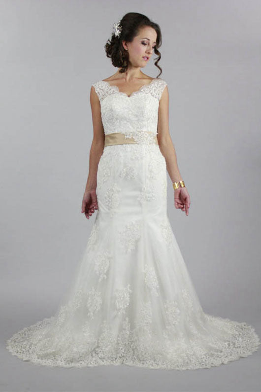 V-Neck Lace Wedding Dress with Bow(s)