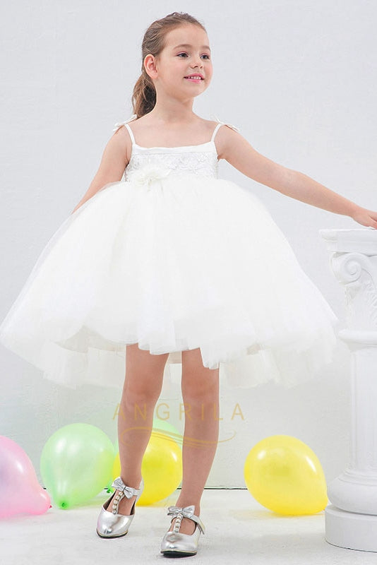 Ball-Gown Spaghetti Straps Toddler Flower Girl Dress with Flower(s)