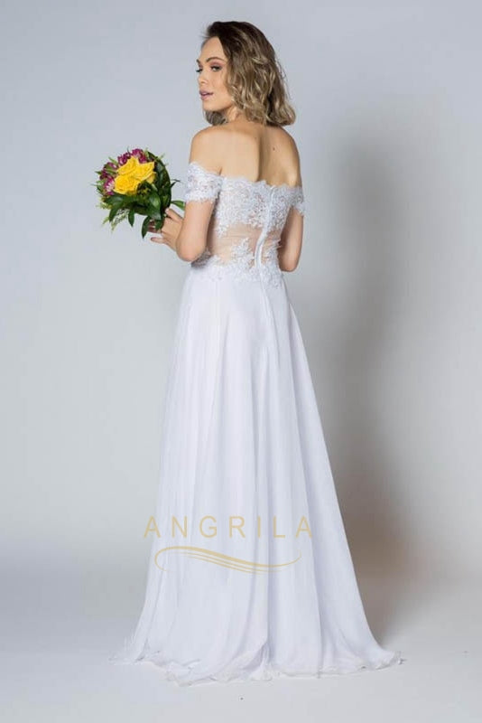 Sheath/Column Off-the-Shoulder Chiffon Lace Wedding Dress