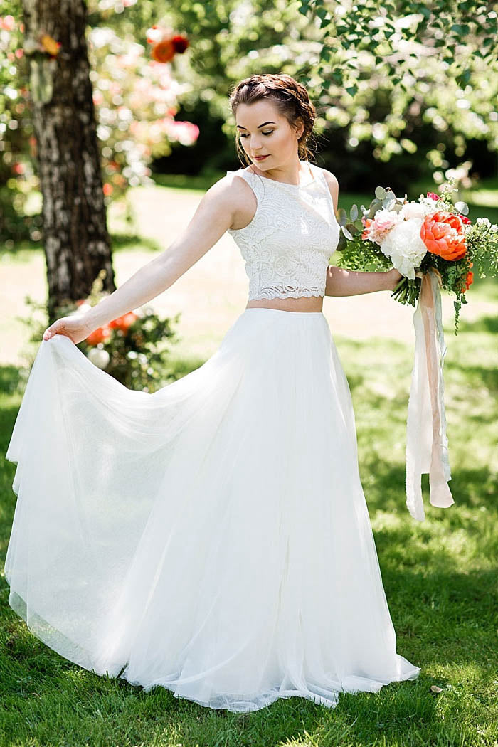 Two Piece A-Line/Princess Scoop Neck Lace Wedding Dress