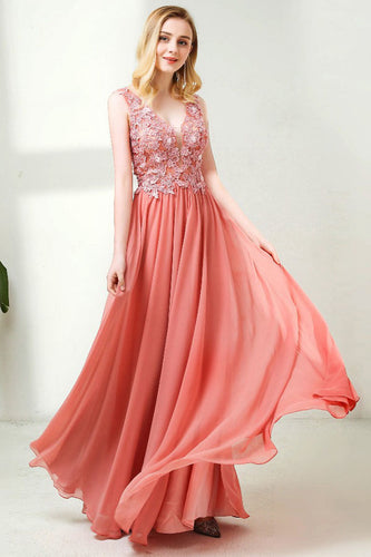 A-Line/Princess V-neck Chiffon Prom Dress With Appliques