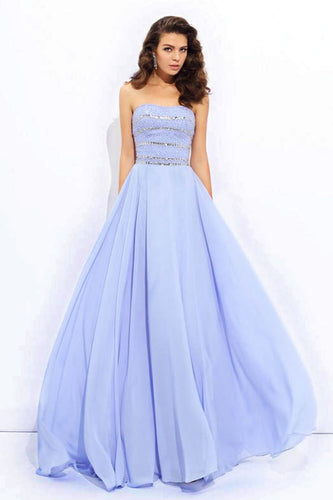 A-Line/Princess Strapless Chiffon Long Prom Dress with Beading