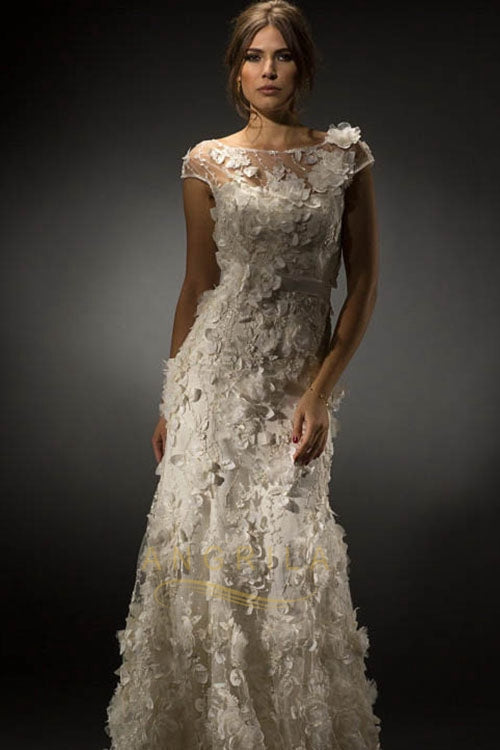 Trumpet/Mermaid Scoop Neck Wedding Dress with Appliques Lace