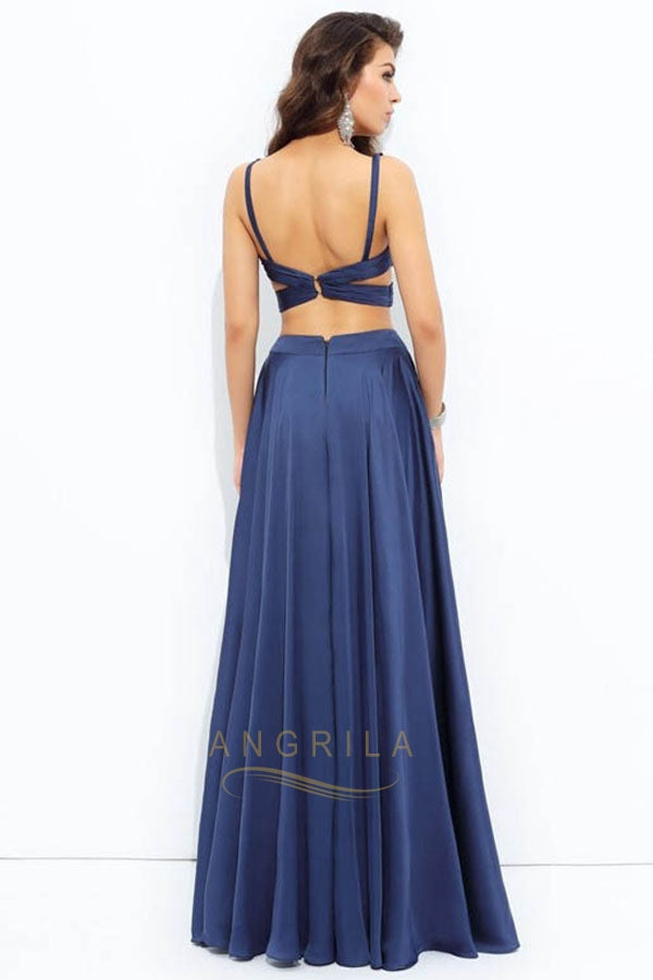 A-Line/Princess V-neck Long Evening Dress with Two Piece