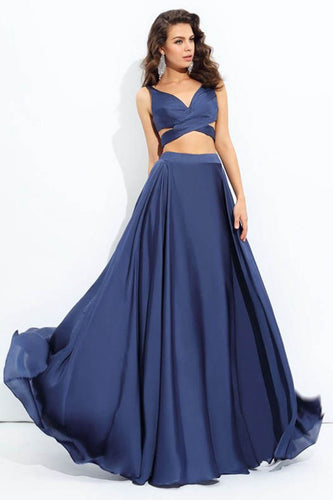 A-Line/Princess V-neck Long Evening Dress with Two Piece