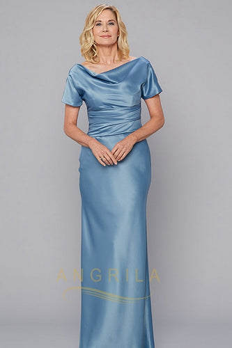 Sheath/Column Cowl Neck Floor Length Mother of the Bride Dress with Short Sleeves