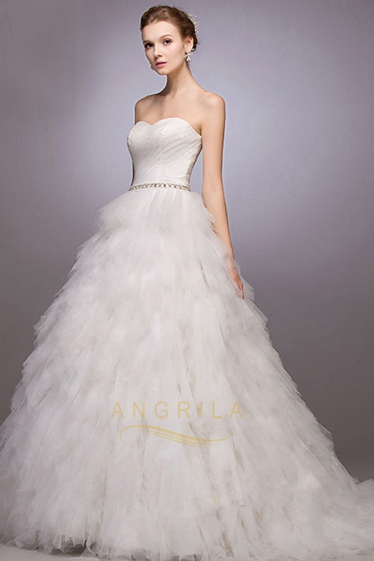 Ball-Gown Sweetheart Court Train Wedding Dress with Ruffle