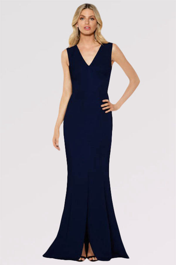 Sheath/Column V-neck Sweep Train Formal Dress