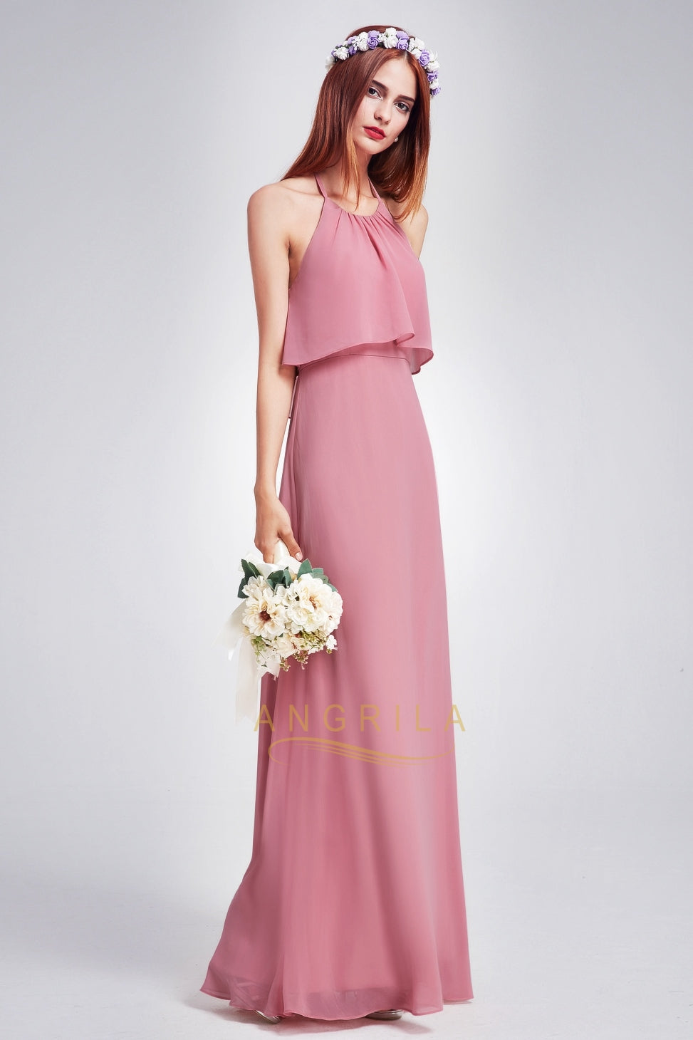 Sheath/Column Halter Chiffon Backless Prom Dress