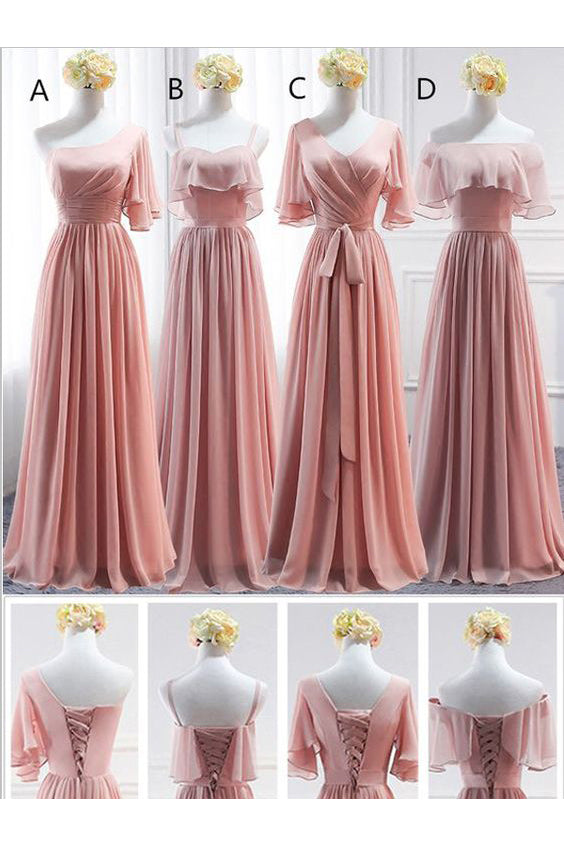 Chiffon Sheath Long Bridesmaid Dresses with Sash