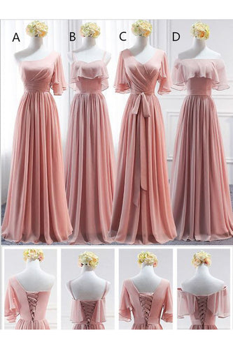 Chiffon Sheath Long Bridesmaid Dresses with Sash