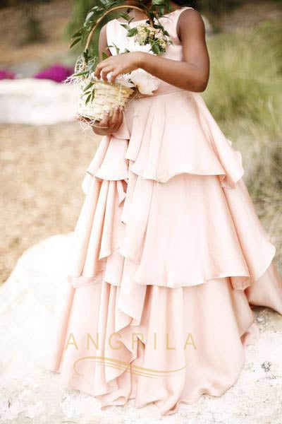 A-line/Princess Layers Flower Girl Dresses with Tiered Skirt in Satin Faced Chiffon