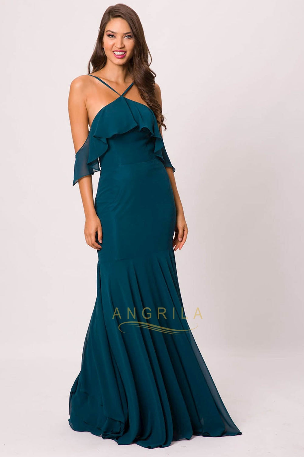 Sheath/Column Chiffon Prom Dress with a Lightly Frilled on the Collar and Sleeve