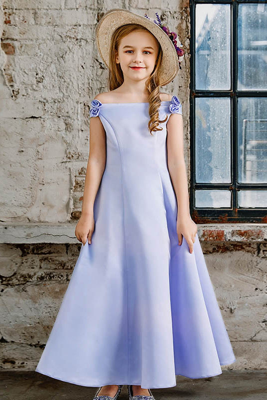 A-line Off-the-Shoulder Satin Junior Flower Girl Dresses