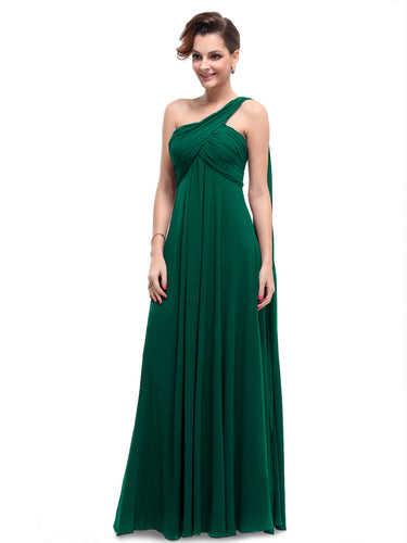 One-shoulder Empire Pleated Long Chiffon Bridesmaid Dress