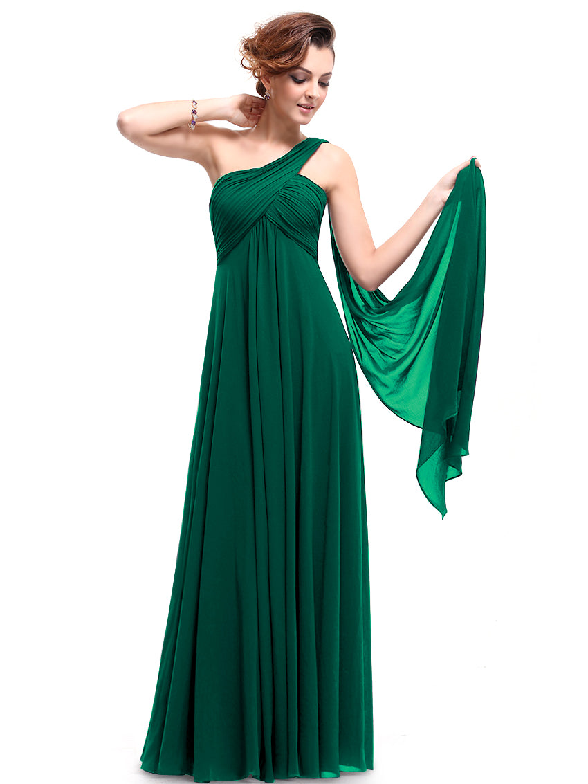 One-shoulder Empire Pleated Long Chiffon Bridesmaid Dress