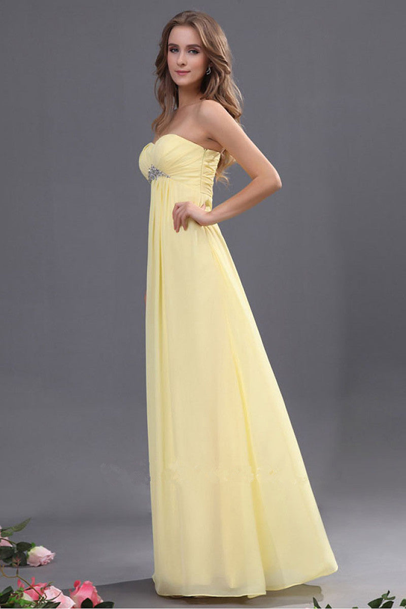 A-line Empire Strapless Sweetheart Beading Long Chiffon Formal Dresses