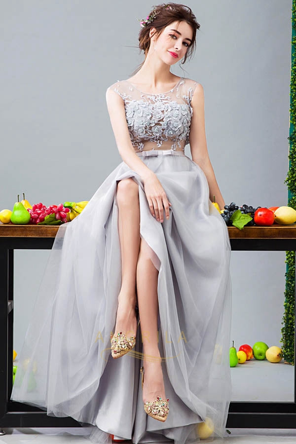 Long Handmade Flower Sleeveless Evening Dresses with Belt